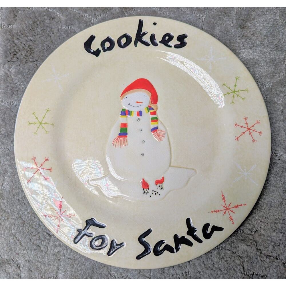 Oneida Snowmates 12" CHRISTMAS "COOKIES FOR SANTA" PLATE snowman earthenware